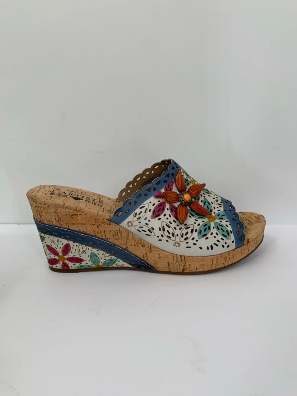 L'Artiste AnnaMaria slide wedge sandal shoe boho floral cork leather new 42 11